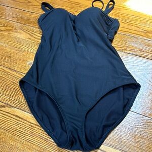 Athleta black one piece swimsuit.  Size Medium. Good condition.